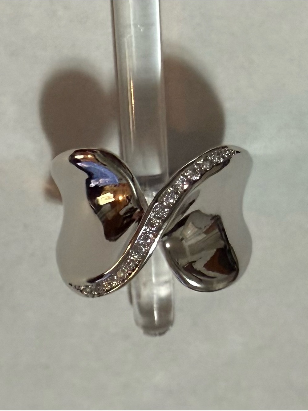Elegant Rhodium Electroplated with Pave Cz Stones Polished Ring